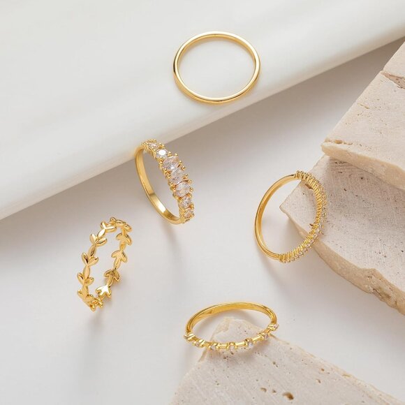 Gold Rings for Women Non Tarnish Trendy Dainty 14K Gold Plated Thumb Ring Set - Picture 7 of 9